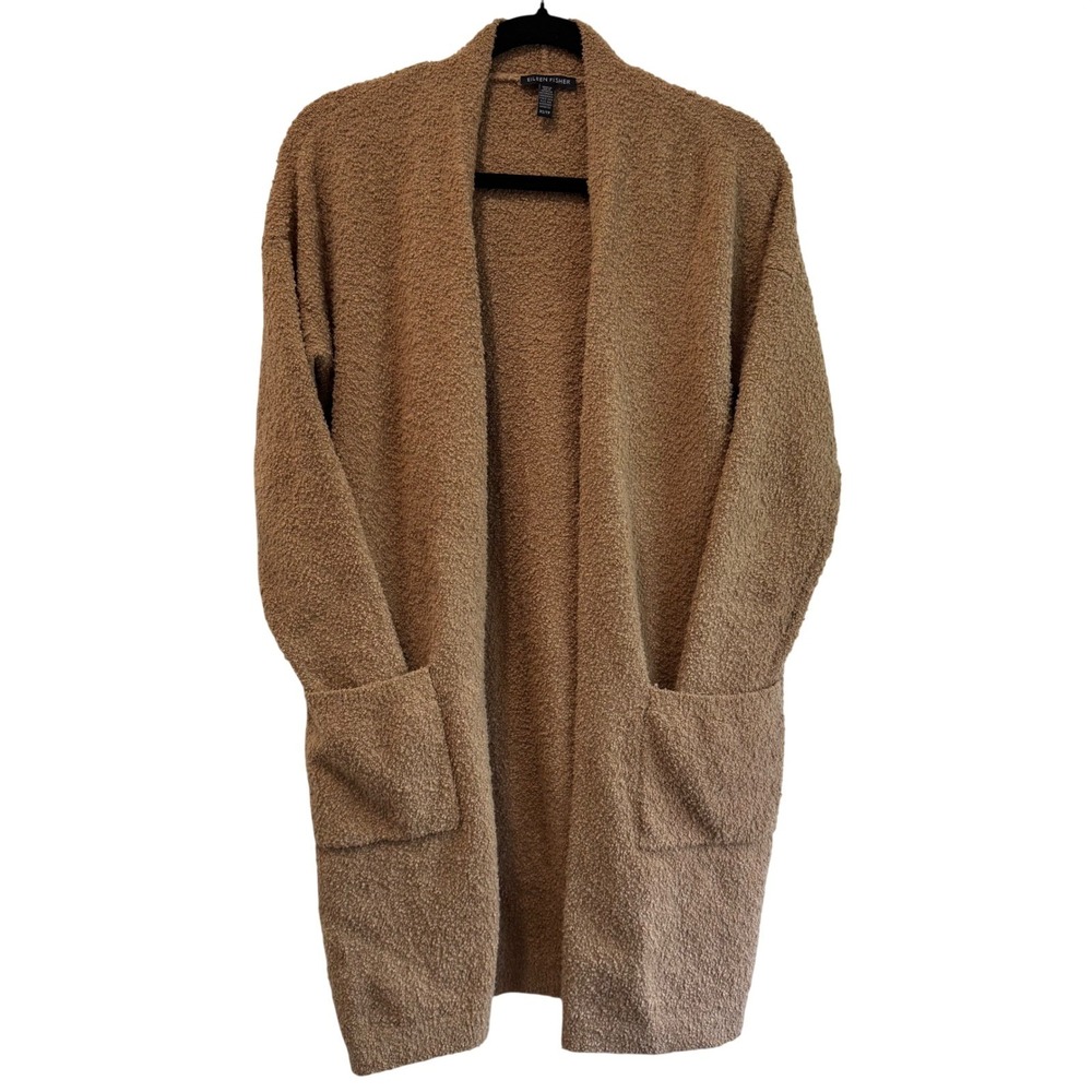 Eileen Fisher Soft Textured Open Front Long Cardigan Sweater‎ Tan XS TP